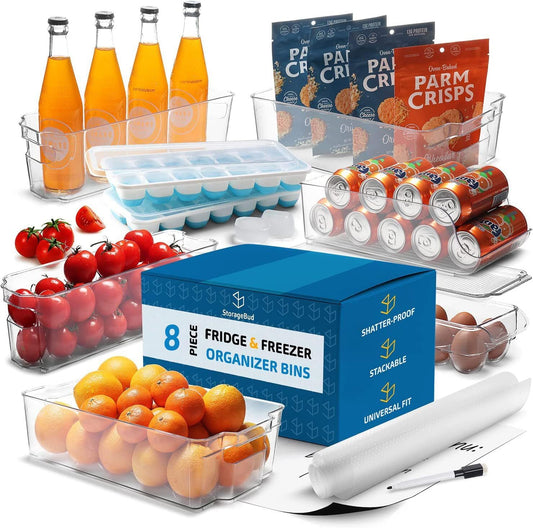 14-Piece Stackable Acrylic Refrigerator and Freezer Organizer Set - Clear Storage Bins