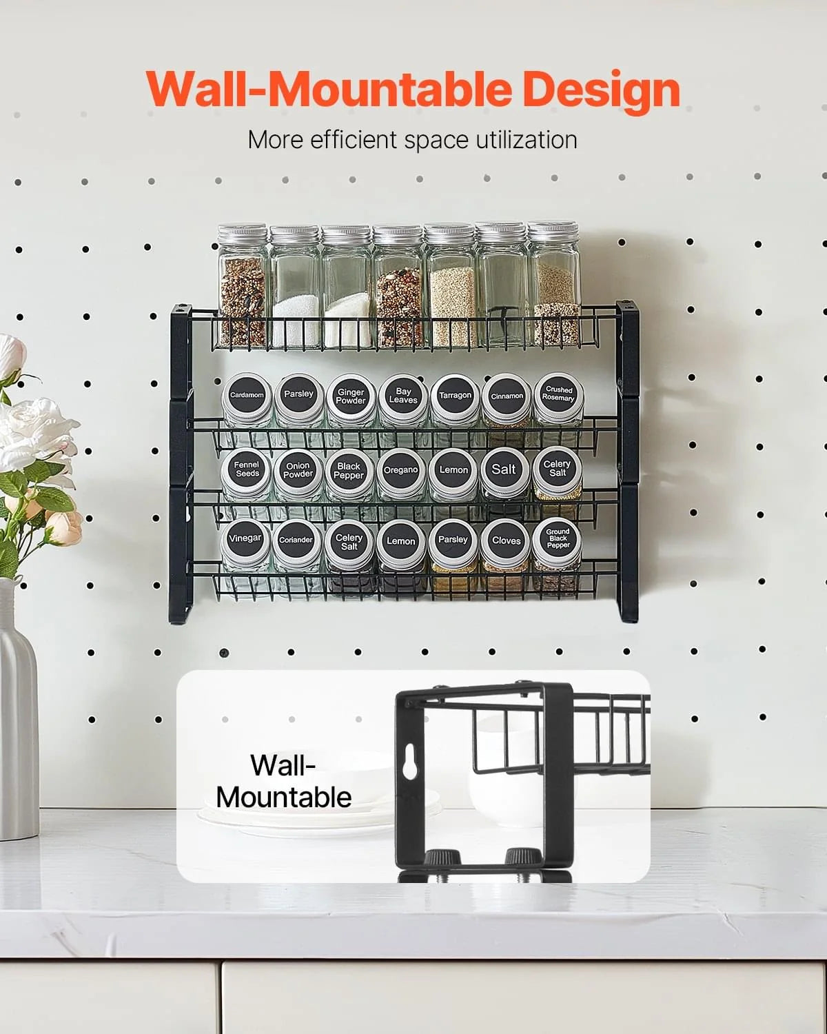 Professional Spice Rack Organizer for Kitchen Cabinet and Countertop - 18" x 11"