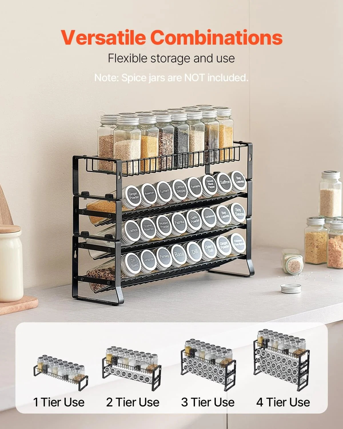 Professional Spice Rack Organizer for Kitchen Cabinet and Countertop - 18" x 11"