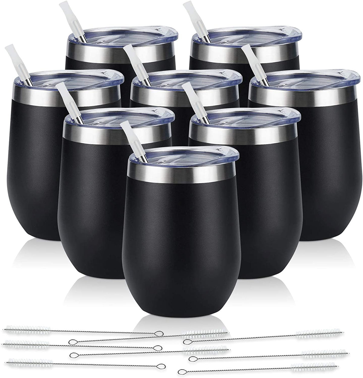 8-Pack Stainless Steel Insulated Tumblers with Lids – 12 oz