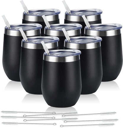 8-Pack Stainless Steel Insulated Tumblers with Lids – 12 oz