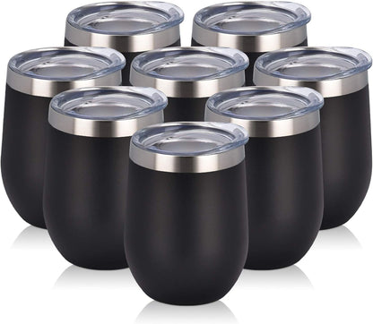 8-Pack Stainless Steel Insulated Tumblers with Lids – 12 oz