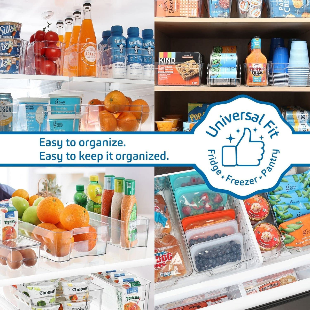 14-Piece Stackable Acrylic Refrigerator and Freezer Organizer Set - Clear Storage Bins